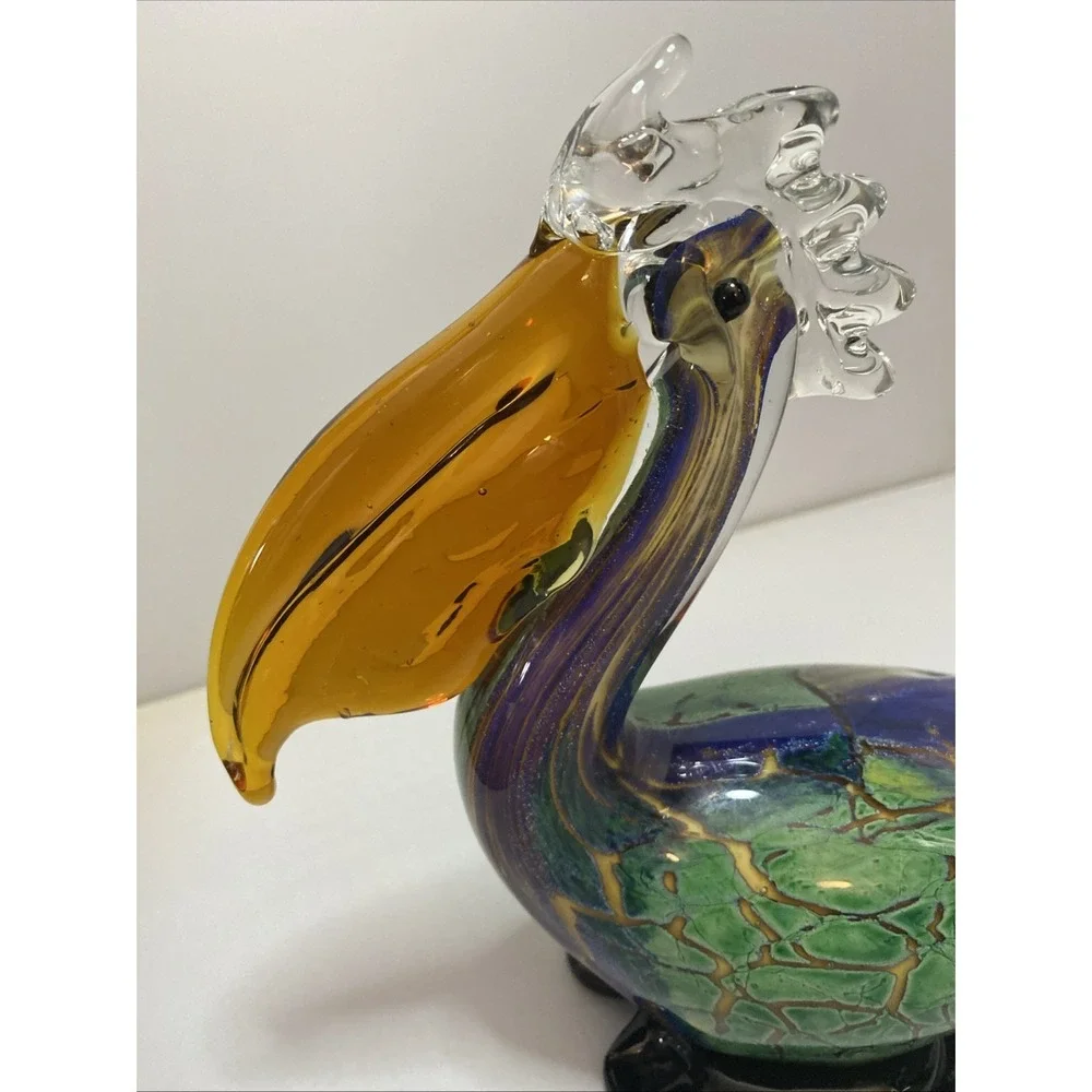 Blown Glass Pelican Multicolor Art Glass Figure Paper Weight Glass Christma Gift